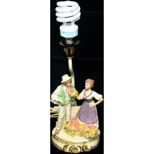 Vintage French Country European Lamp Man Woman Floral Accent Table Ceramic Resin